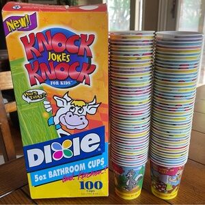 Vintage Dixie Cup Knock Knock Jokes for Kids 113 Wax‎ Paper Cups 5 oz